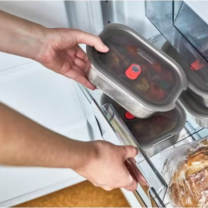 Black+Blum Stainless Steel Microwaveable Rectangular Lunch Box | Grey/Red | 1.2 Litre