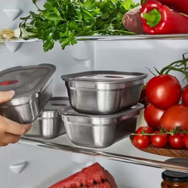 Black+Blum Stainless Steel Microwaveable Rectangular Lunch Box | Grey/Red | 1.2 Litre