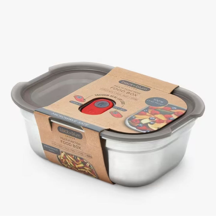 Black+Blum Stainless Steel Microwaveable Rectangular Lunch Box | Grey/Red | 1.2 Litre