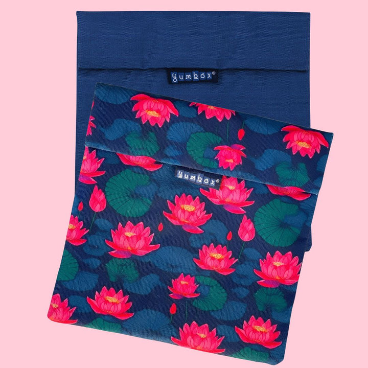 Yumbox Reusable Sandwich Bag - Set of 2 - Navy & Lotus Flowers